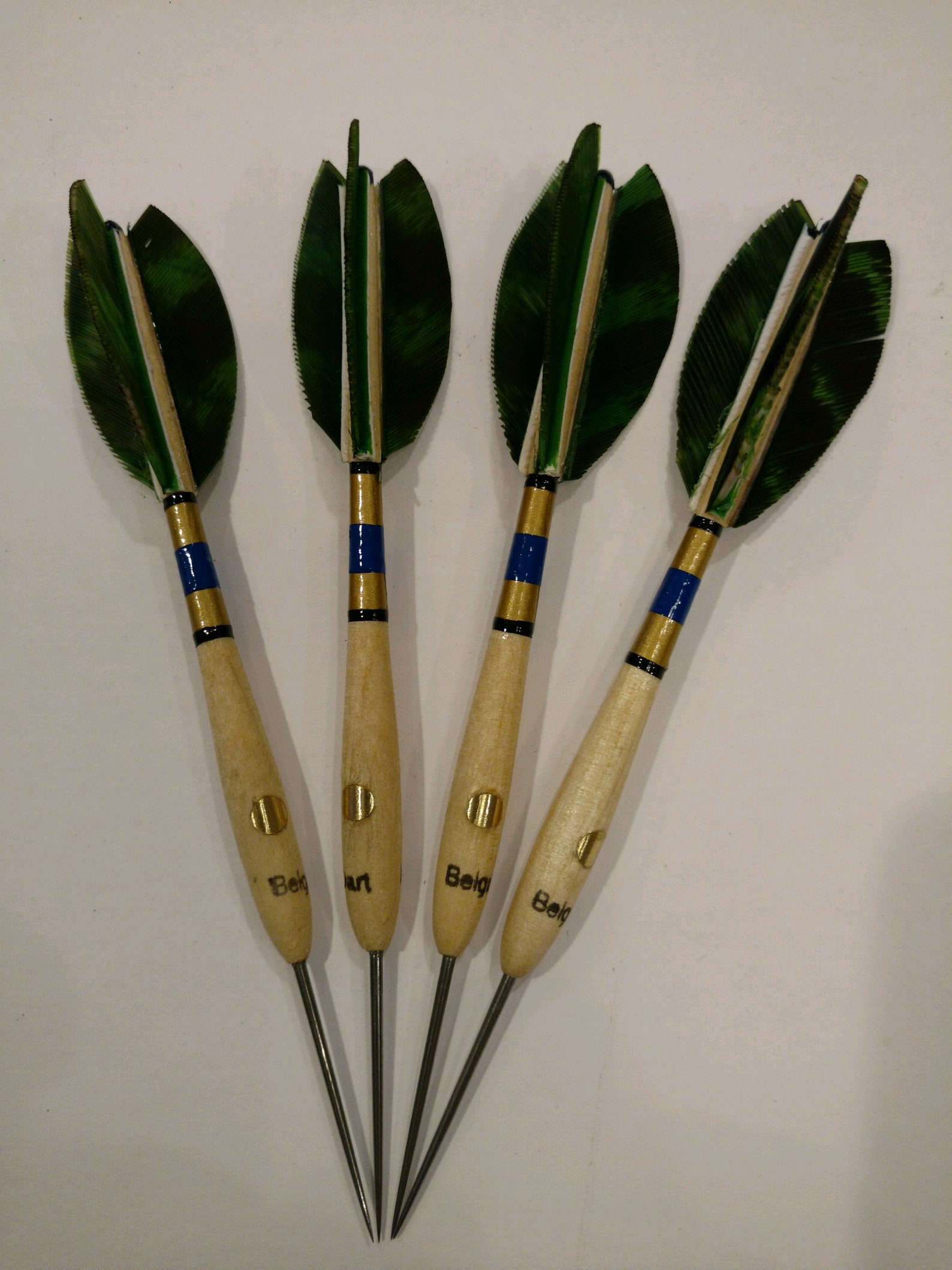 Belgian Darts Set Emerald Green Naturalbarred Feathers Etsy