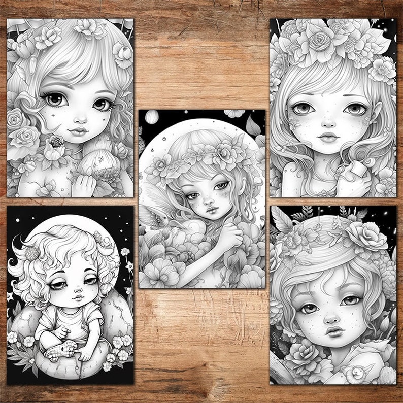 12 Baby Moon Fairies Girls Coloring Page Adults Kids Coloring - Etsy