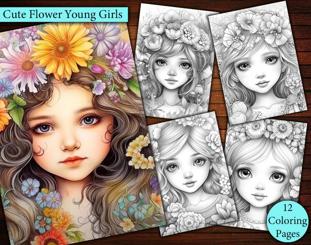 12 Young Flower Girl Coloring Page Adults Kids Coloring Etsy