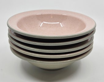 Set of 5 Harkerware (Harker Stone China) Rimmed Cereal/Soup Bowls in Shell Pink (Pink/Gray)