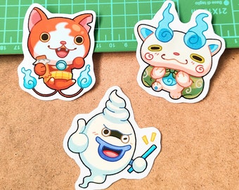 Yokai watch stickers | Jibanyan, Komasan and Whisper cute laptop sticker