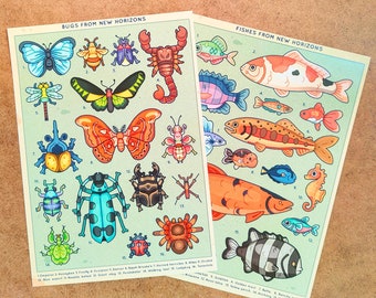 Animal crossing art print A5 | vintage animal art print | new horizons scientific illustration | video game wall decor