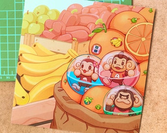 Monkey ball art print | AiAi, GonGon and MeeMee wall decoration