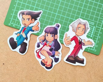 Ace attorney sticker pack, Phoenix Wright, Miles Edgeworth, Maya Fey, Mia Fey and Gumshoe sticker set | journal planner stickers, video game