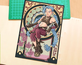 Jinx Arcane art print | league of legends art nouveau inspired decor