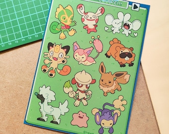 Pokémon normal type art print | Keckleon, spinda, tandemaus, meowth, skitty, bidoof, eevee, smeargle, furfrou, ditto, aipom