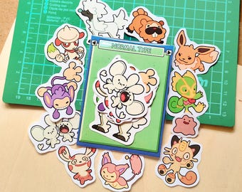 Pokémon normal type sticker pack | 11 stickers, keckleon, spinda, tandemaus, meowth, skitty, bidoof, eevee, smeargle, furfrou, ditto, aipom