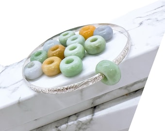 4mm Hawaiian .925 Sterling Silver Bangle with natural jade bead