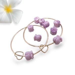 14kt Gold Fill Hawaiian Crown Flower Bangle 16 gauge with heart or flower charm