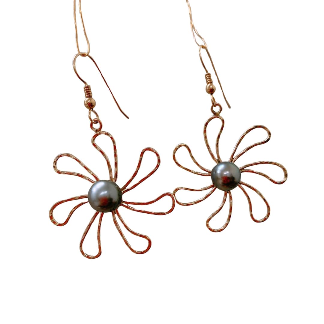 14kt Gold Fill Hawaii Plumeria Flower Earrings With Tahitian Etsy