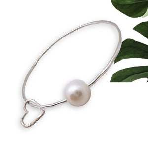 925 Sterling silver Bangle 14gauge with Freshwater pearls