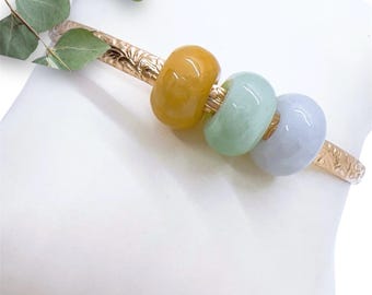 4mm Hawaiian 14kt gold fill Bangle with 3  natural jade bead