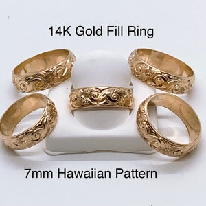 7 mm 14kt goldfill ring met Hawaiiaans patroon