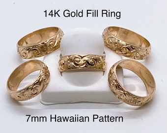 7mm 14kt gold fill Hawaiian Pattern Ring