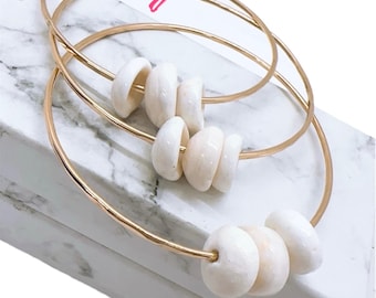 14kt Gold Fill Hawaiian Puka shell Bangle 14 gauge USA gold fill