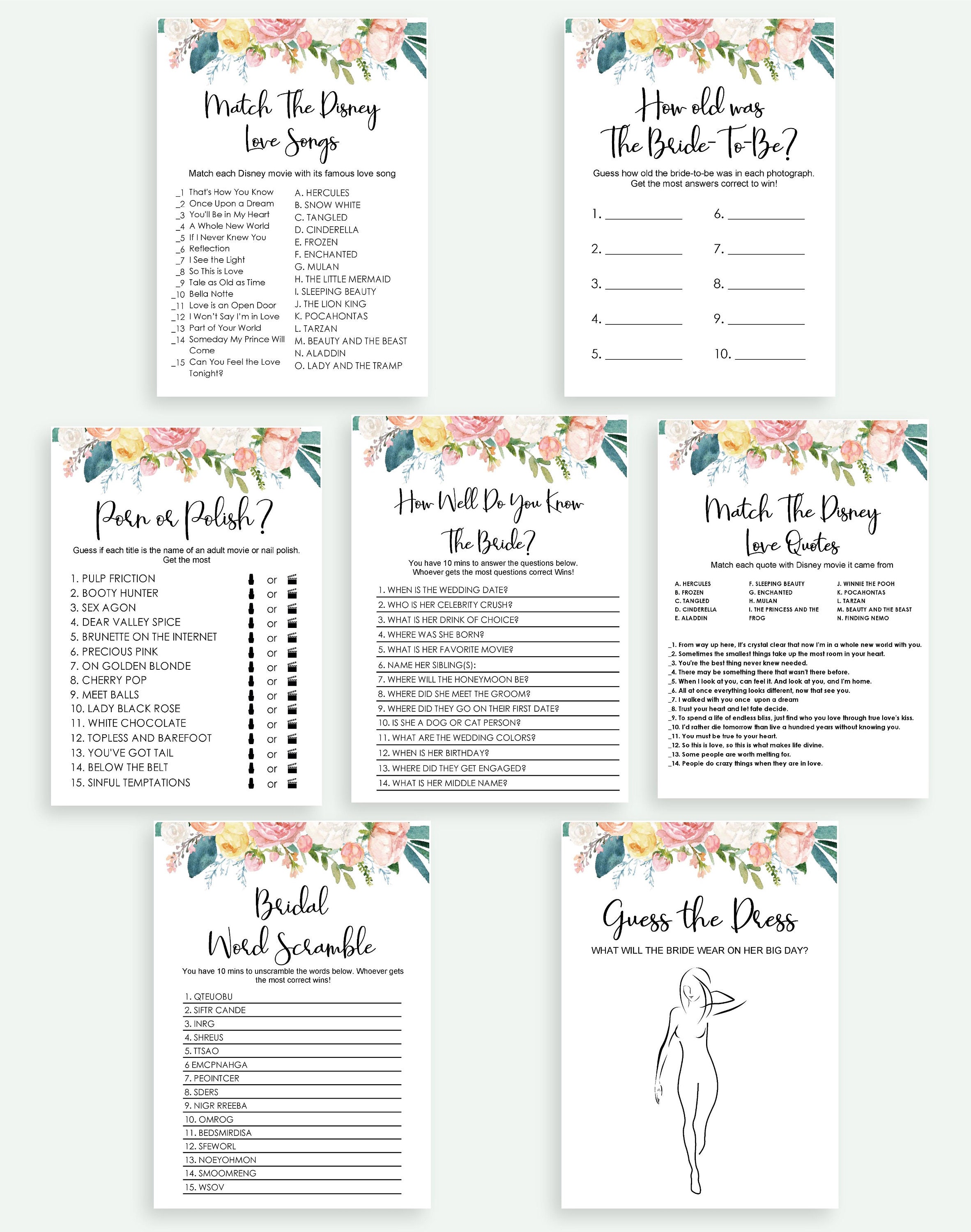 Bachelorette Party Games Dirty Bachelorette Scattergories | Etsy