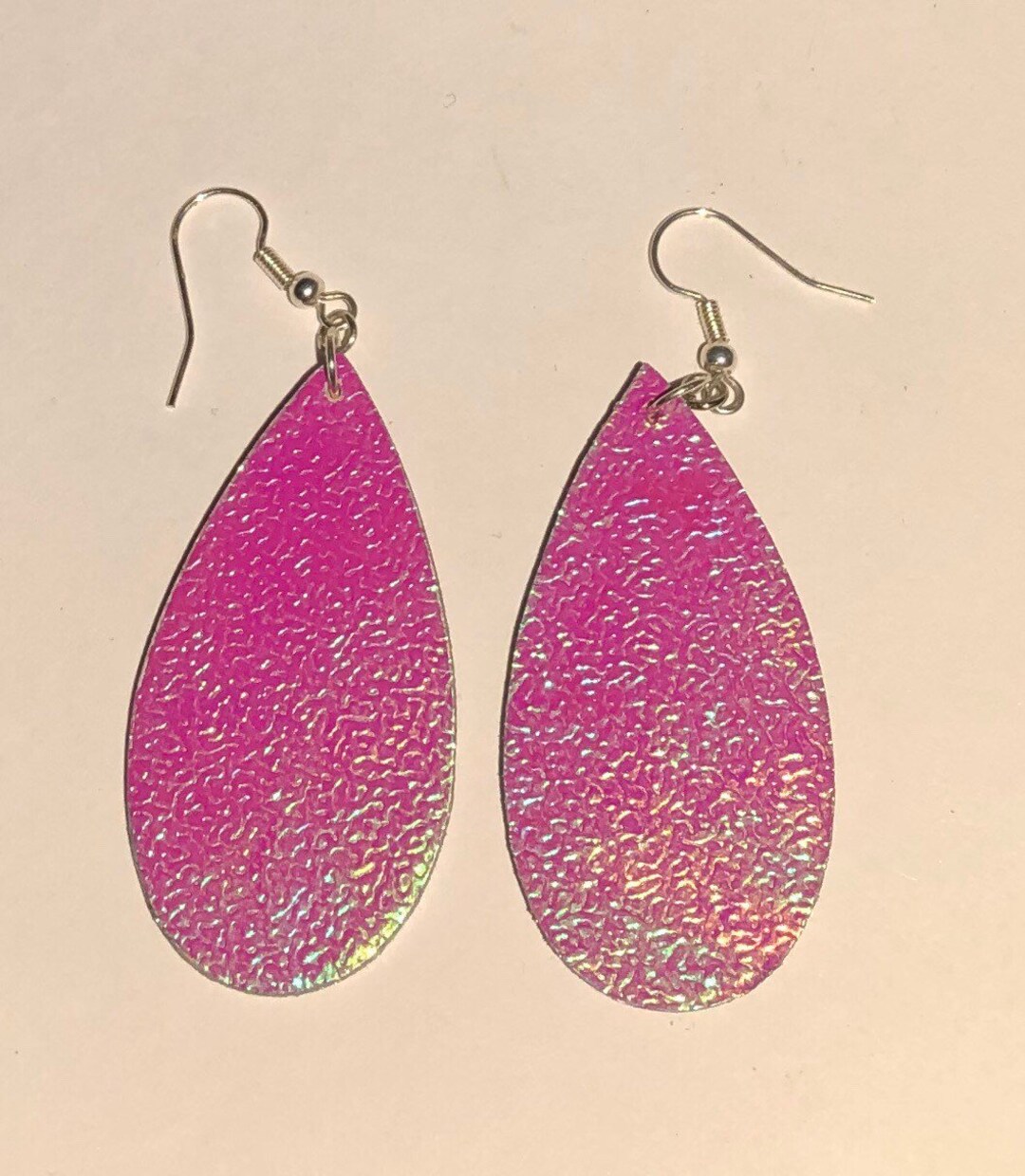 Teardrop Shaped Earrings in Iridescent Pink Material Etsy