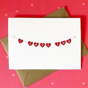Cute Valentines Card, Valentines Card For Her, For Him, Hearts, Bunting, Simple, Modern, I Love You Card, UK