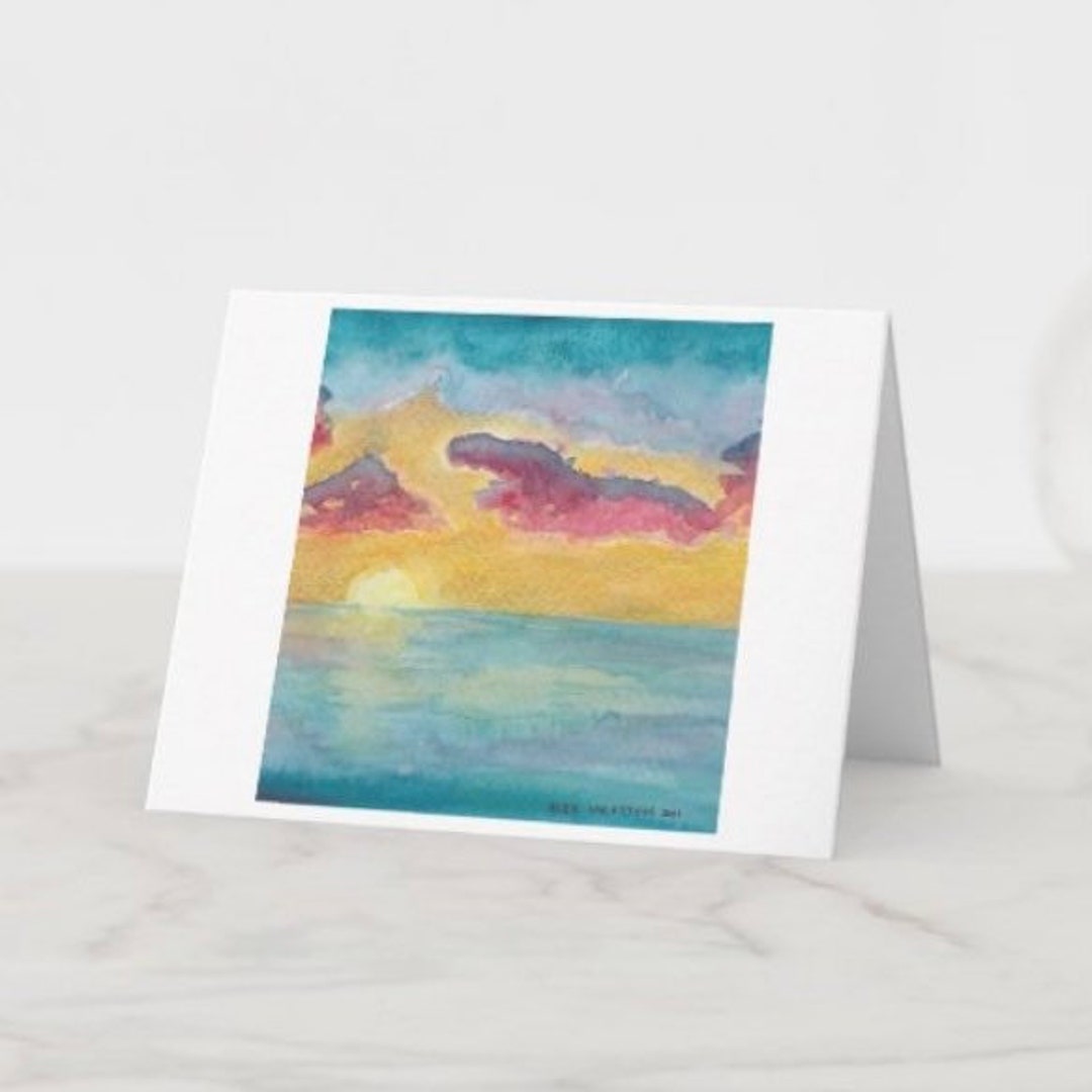 Sunset Beach Watercolor Print Greeting Card blank Inside by Dirt Studio ...
