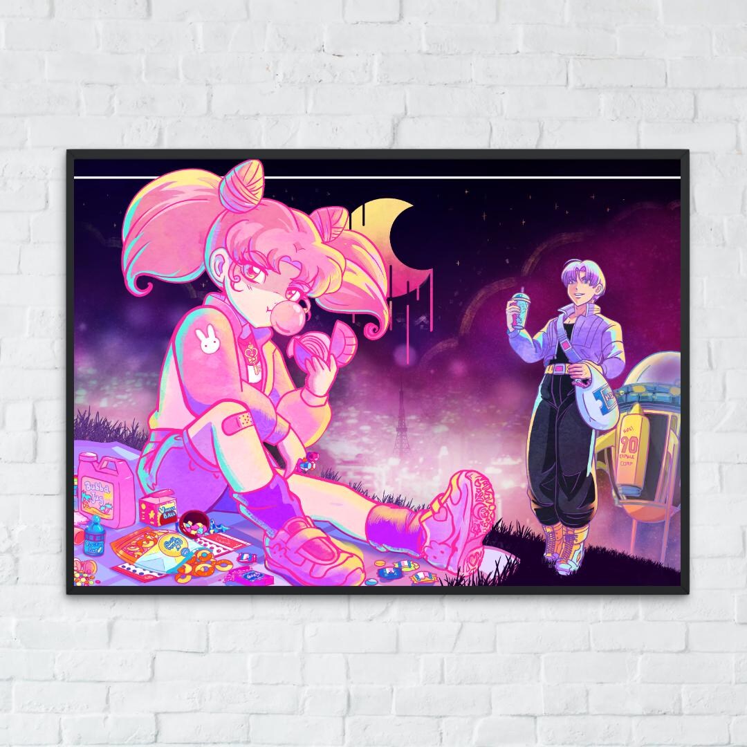 Trunks And Rini 90s Kids - Chibiusa and Trunks Vapor Wave Art - Etsy