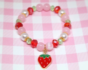 Braccialetto con ciondolo a forma di fragola fatto a mano, stile Kawaii, carino
