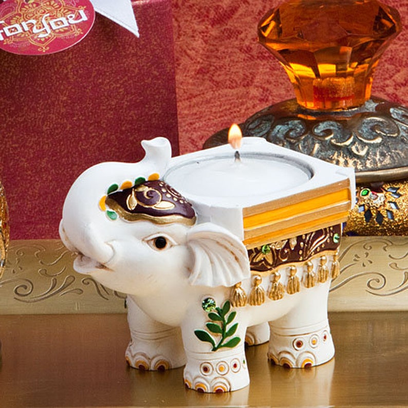 Ivory Good Luck Elephant Candle Holder Favor Indian Elephant Etsy