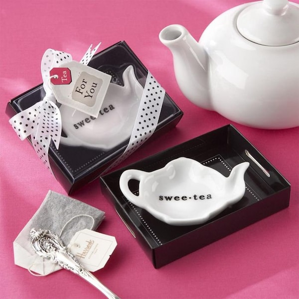 Swee-Tea Ceramic Tea-Bag Caddy in Gift Box, Ceramic Teapot-Shaped Tea-Bag Caddy Favor, Thank you Favor, Shower Favor, Unique Favor