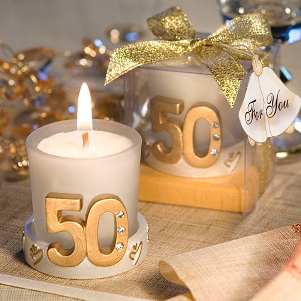 Golden Anniversary Votive (Pack of 10), 50th Anniversary Candle Holder Favor, 50th Candle Votives, 50 Themed Votive Candles