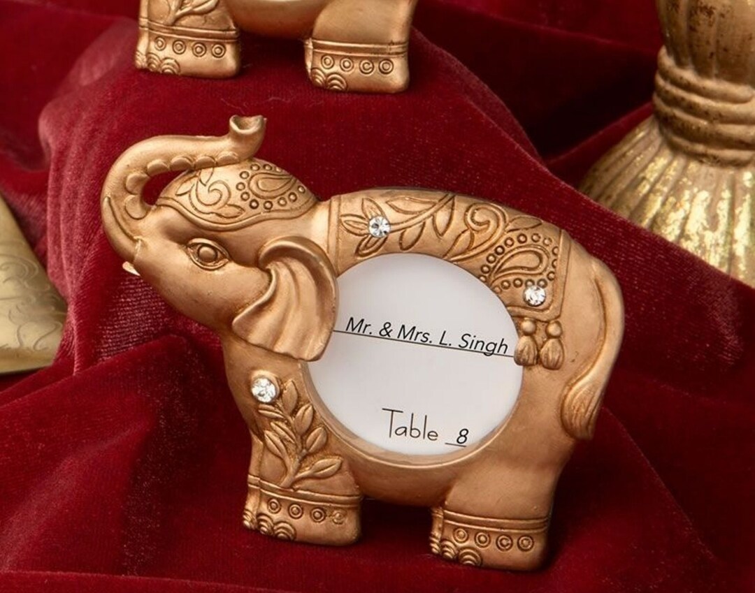 Gold Good Luck Elephant Picture Frame Favor, Indian Elephant Favor