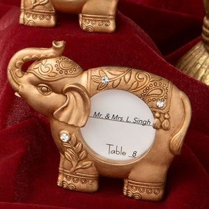 Gold Good Luck Elephant Picture Frame Favor, Indian Elephant Favor, Gold Elephant Place Card Holder Frame, Indian Elephant Mini Frame