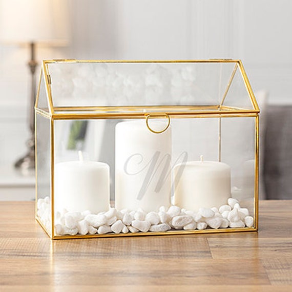 Engraved Gold Glass Terrarium Gift Card Holder Monogram Etsy