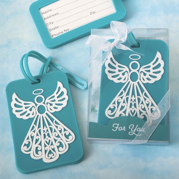 Angel Design Luggage Tag, Turquoise Angel Bag Tag Favor, Luggage Tag Party Favor, Religious Favor, Christian Party Favor, Angel Bag Tag