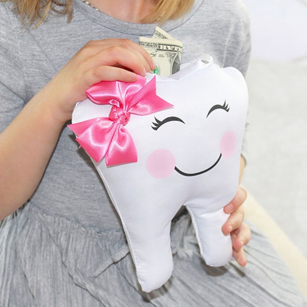 Pink Tooth Fairy Pocket Pillow, Tooth Shaped Pillow, Tooth Fairy Gift, Little Girl Gift
