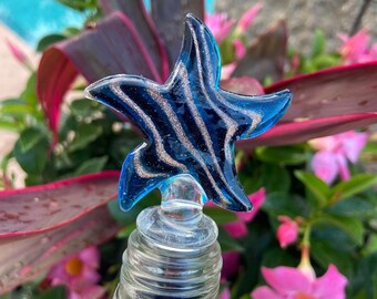 Murano Glass Starfish Bottle Stopper, Glass Murano Starfish Wine Stopper, Beach Theme Stopper Favor, Blue Starfish Stopper, Tropical Favor