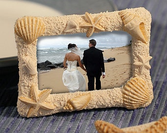 Beach-Themed Photo Frames , Beach Theme Table Number Frame, Sand and Seashell Frame, Beach Place Card Holder, Island Theme, Tropical Frame