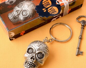 Sugar Skull Keychain, Skull Themed Favor,  Halloween Keychain, Halloween Themed Party Favor, Spooky Keychain Favor, Day of the Dead Favor