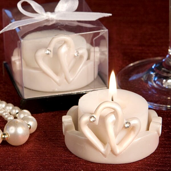 Interlocking Hearts Design Candle, Heart White Tealight Candle Votive, Love Themed Favor, Heart Wedding Table Votive, Love Themed Decor