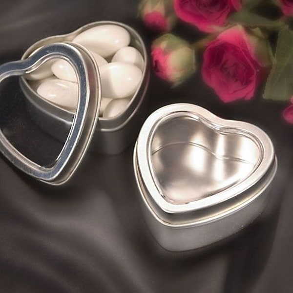 Heart Shaped Mint Tin Container, Clear Top Heart Mint Tin Container, Silver Mint Tin Container, Blank Mint Tin, Valentine's Mint Tin Favor