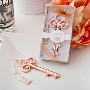 Rose Gold Skeleton Key Bottle Opener Favor, Rose Gold Vintage Skeleton Key Opener, Skeleton Key Bottle Opener