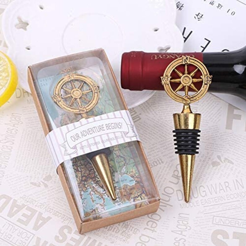 Compass Design Wine Stopper Favor Travel Themed Favor Etsy