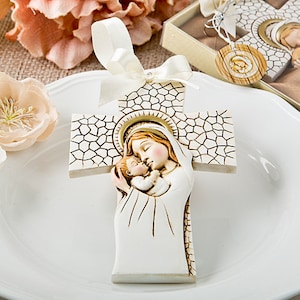 Madonna and Child Hanging Cross Ornament, Mother and Child Ornament, Mary with Child Cross Ornament Favor, Religious Event Favor