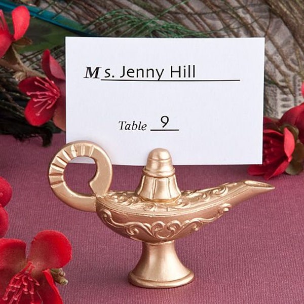 Aladdin’s Lamp Place Card Holders, Genie Place Card Holder, Gold Aladdin Genie Lamp Place Card Photo Holder, Graduation Table Card Holder