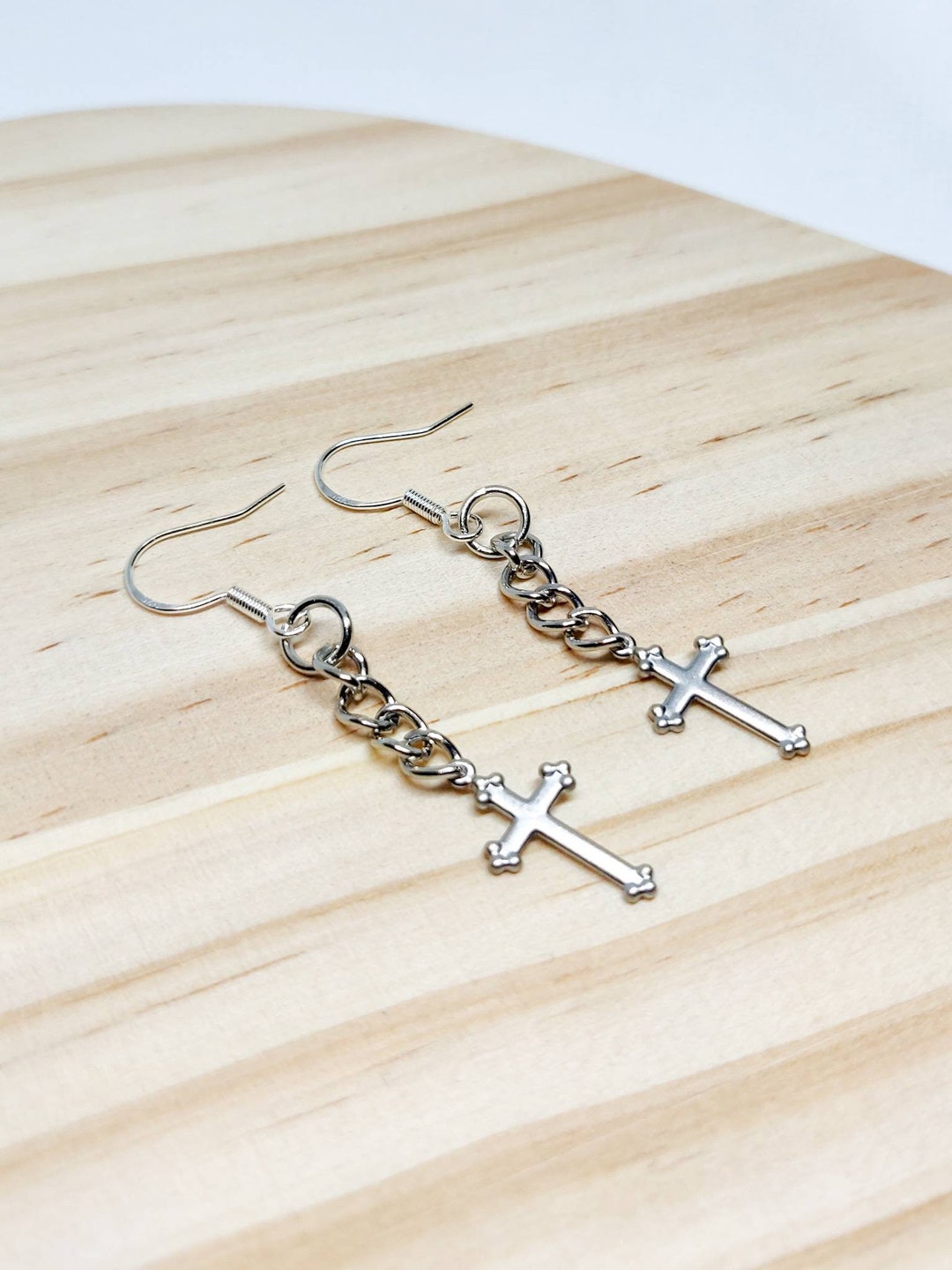 Stainless Steel Cross Earrings Eboy Egirl Goth Punk Chain - Etsy