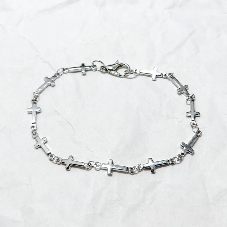 Dainty Stainless Steel Cross Charm Bracelet Silver Bracelet | Etsy