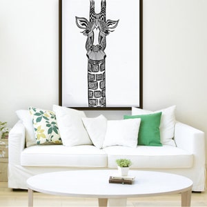 Giraffe, Ink Drawing, (Digital Download), Wall Art, Giraffe, Black and White, Animal Art, Zoo, Safari