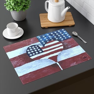 Patriotic Placemat, USA Heart Decor, Table Setting for July 4th, Kitchen Gift, Americana Home Decor, Independence Day