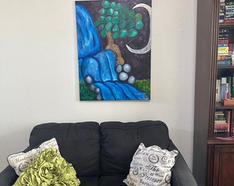 Waterfall Dream, original painting by EF Kelly, Guitar Art, Acrylic Painting, Original Art, Living Room Wall Art