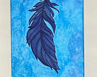 Lost Feather, Original Painting, Metallic Acrylic Painting by EF Kelly