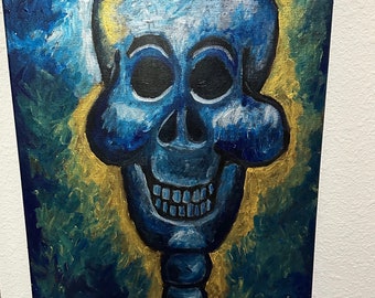 Happy Bones, original painting by EF Kelly, Metallic Acrylic Painting, Skeleton Art, Skull Painting, Skeleton Painting
