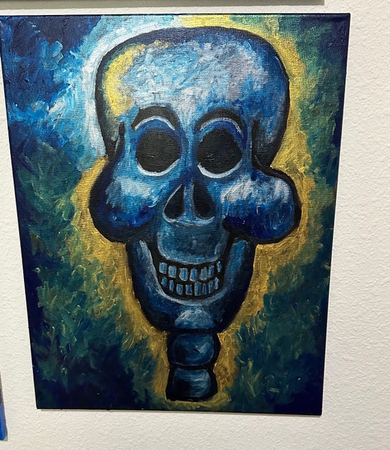 Happy Bones, Metallic Skull Painting on Canvas, Skeleton Art by EF Kelly